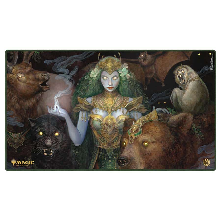 MTG Playmat - Tarkir: Dragonstorm - Host of the Hereafter - Fantasy-themed playmat featuring a mystical female figure with glowing hands surrounded by detailed, realistic bears and.