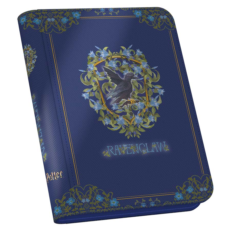 Ultimate Guard Zipfolio 160+ Binder: Harry Potter 4 Houses - Ravenclaw - Blue zippered binder with Ravenclaw crest featuring eagle and gold floral accents.