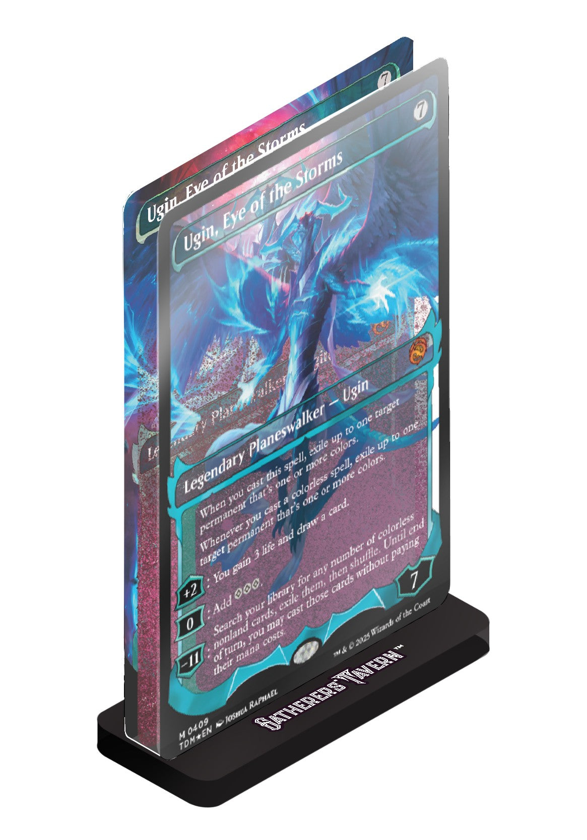 Magic: The Gathering - Ugin, Eye of the Storms Acrylic Slab Standee - The Gathering card featuring Ugin artwork with purple and blue tones on a black base labeled "Legendary Planeswalker".