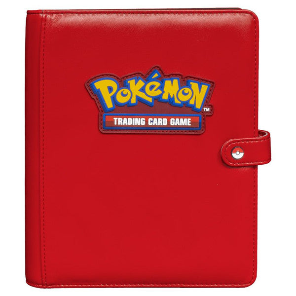 Binder: 4-Pocket: Pokémon: Premium Snap Binder: Red - Red premium snap binder with Pokémon Trading Card Game logo patch on front and snap closure strap.