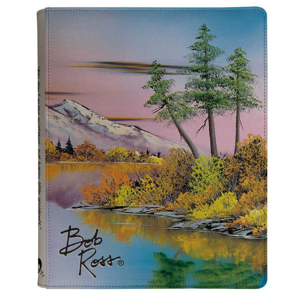 UP 9-Pocket Binder: PRO: Bob Ross: Mighty Mountain - Binder with Bob Ross Mighty Mountain art featuring a pastel sunset, tall pine trees, and a reflective lake.