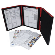 D&D: Premium Dungeon Master Screen - Black and red tri-fold Dungeons & Dragons Dungeon Master screen with character sheets and colorful reference cards displayed