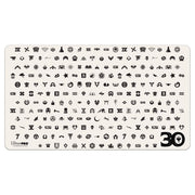 Playmat: Holofoil: Magic the Gathering: 30th Anniversary - White rectangular playmat covered with small black Magic the Gathering mana symbols and icons, "30" printed in bold at.