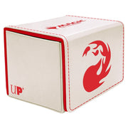 Deck Box: Alcove Flip: Magic the Gathering: Mana 8 Mountain - White rectangular deck box with red trim and red flame logo, designed for Magic the Gathering cards.