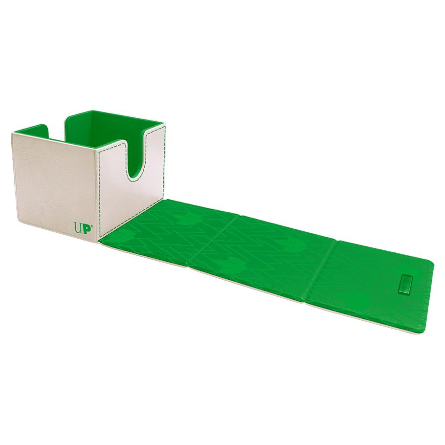 Deck Box: Alcove Flip: Magic the Gathering: Mana 8 Forest - Green and white plastic deck box with fold-out tray and slot for Magic the Gathering cards.
