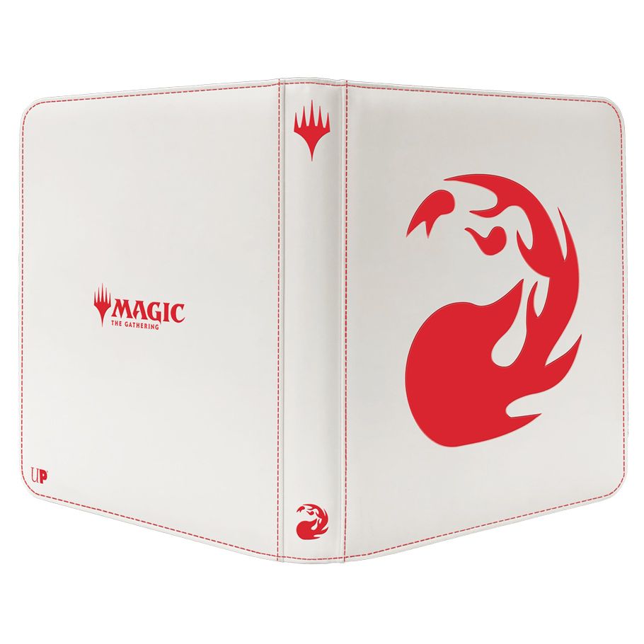 Binder: 12-Pocket: PRO: Magic the Gathering: Mana 8 Mountain - White binder with red Magic the Gathering logo and large red stylized flame design on front cover.