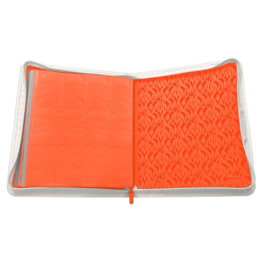 Binder: 12-Pocket: PRO: Magic the Gathering: Mana 8 Lotus - Orange zippered binder with 12 transparent card pockets and a textured pattern on the right interior panel.