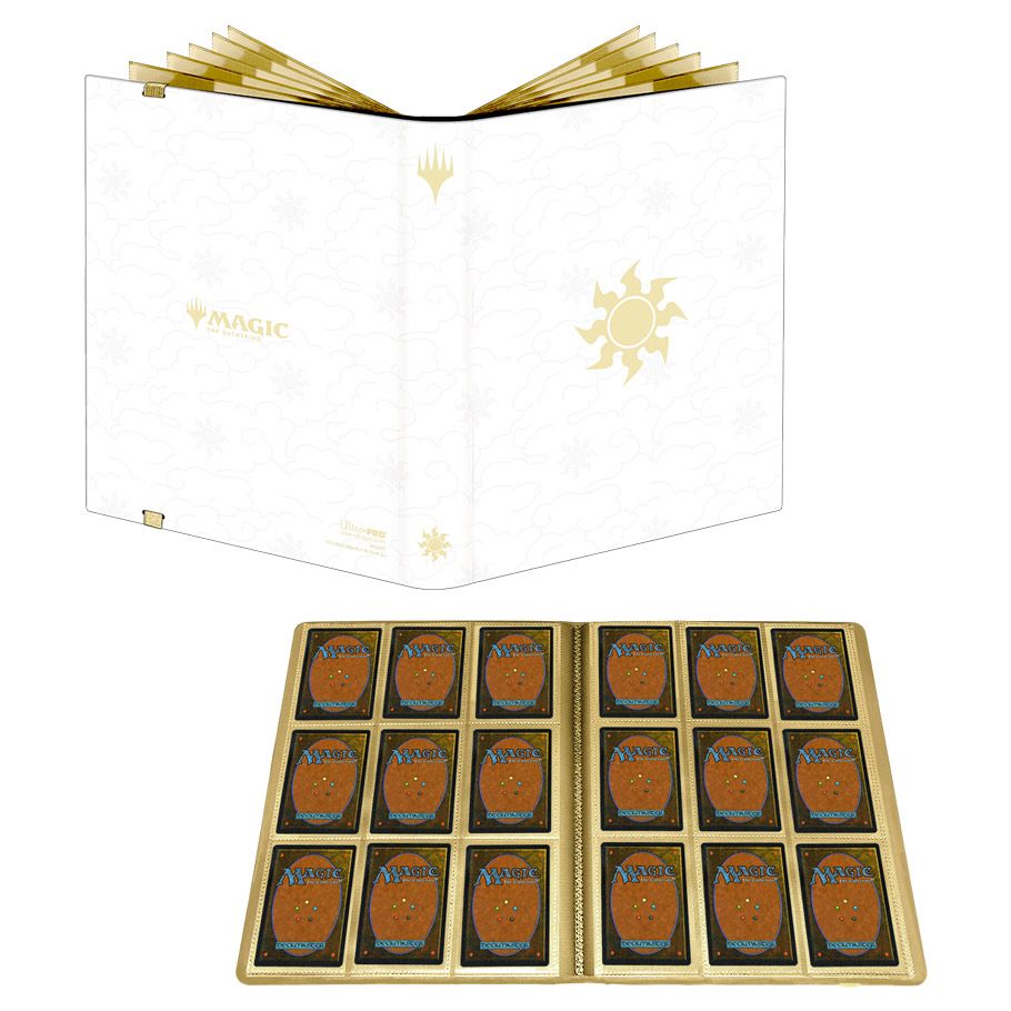 Binder: 9-Pocket: PRO: Magic the Gathering: Mana 8 Plains - White Magic the Gathering 9-pocket binder with gold mana symbol and 18 card sleeves visible.