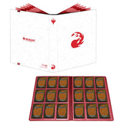 Binder: 9-Pocket: PRO: Magic the Gathering: Mana 8 Mountain - White binder with red Magic the Gathering logo and fire emblem, containing red-bordered 9-pocket card sleeves filled with.