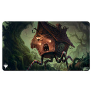Ultra Pro Playmat - Wilds of Eldraine - Restless Cottage - Rectangular gaming playmat featuring a dark, twisted forest scene with a haunted, spider-legged cottage illuminated by eerie
