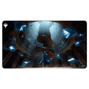 Ultra Pro Playmat - Wilds of Eldraine - Virtue of Knowledge - Playmat featuring a dark fantasy scene with a glowing spiral staircase and ethereal blue hands reaching down.
