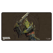 Playmat: Dungeons & Dragons: Planescape Stitched 1 - Dark brown rectangular gaming playmat featuring a green orc warrior wielding a large sword, with intricate circular rune.