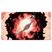 Playmat: Magic the Gathering: Secret Lair: Sol Ring - Rectangular playmat featuring a fiery red and orange swirling background with a glowing silver Sol Ring design at the center.