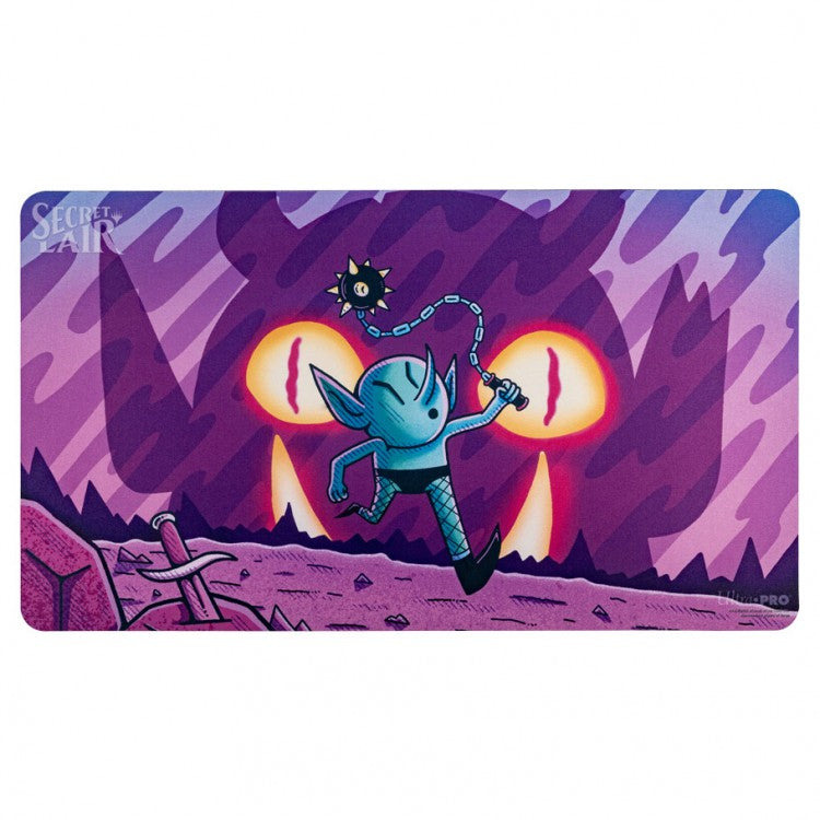Ultra Pro Playmat -Magic the Gathering: Secret Lair: Goblin Lackey - Purple playmat featuring a blue goblin running with a spiked mace against a stylized fiery background.