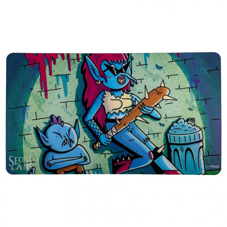 Ultra Pro Playmat -Magic the Gathering: Secret Lair: Goblin Matron - Magic the Gathering Ultra Pro playmat featuring a blue goblin matron holding a spiked club with a small goblin beside her,.