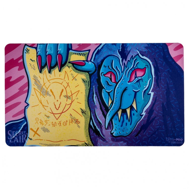 Ultra Pro Playmat -Magic the Gathering: Secret Lair: Goblin Recruiter - Magic the Gathering Ultra Pro Playmat featuring blue goblin with red eyes holding yellow parchment with mystical symbols on.