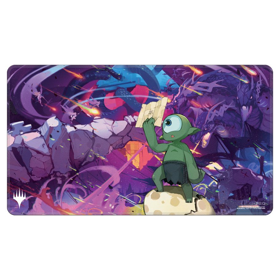 Playmat: Holofoil: Magic the Gathering: Ravnica Remastered - Rectangular playmat featuring vibrant purple and blue hues with a goblin-like character holding a map, set against a dynamic