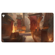 Playmat: Magic the Gathering: Ravnica Remastered: Boros Legion - Rectangular Magic the Gathering playmat with fiery red and brown tones, featuring towering fortress walls and Boros Legion.