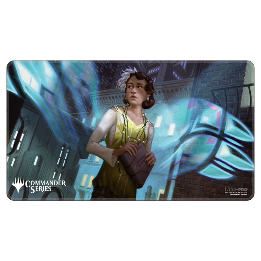 Playmat: MtG: Commander Series: Giada, Font of Hope - The Gathering playmat featuring Giada, Font of Hope, woman with brown hair and green dress holding a book, surrounded by.