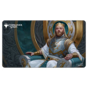 Playmat: Holofoil: Magic the Gathering: Commander Series: Kenrith, the Returned King - Playmat featuring a regal figure in white and gold armor seated on an ornate throne with a dark, intricate background and.