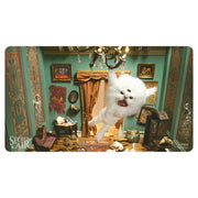 Playmat: Magic the Gathering: Secret Lair: Diabolical Dioramas: Aura Shards - Rectangular playmat featuring a detailed, colorful diorama of a vintage room with teal walls, ornate gold trim, antique.