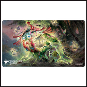 Playmat: Holofoil: Magic the Gathering: Commander Series: Go-Shintai of Life's Origin - Fantasy-themed rectangular playmat with glowing green and red ethereal creature surrounded by mystical forest elements and.