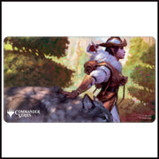 Playmat: Magic the Gathering: Commander Series: Selvala, Heart of the Wilds - Playmat featuring a fantasy character with horns and armor in a forest setting, vibrant greens and browns, Commander Series.