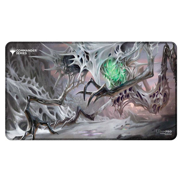 Playmat: Stitched Edge: Magic the Gathering: Commander Series: Yarok, The Desecrated - Dark fantasy playmat featuring Yarok, The Desecrated with stitched edges and intricate gray, green, and purple artwork.