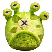 Gamer Pouch: D&D: Gazer (PREORDER) - Green plush gamer pouch shaped like a monster head with five eye stalks and stitched X on mouth.