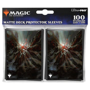 Ultra Pro Sleeves 100 count - Magic the Gathering Duskmourn - Valgavoth, Harrower of Souls - Matte black card sleeves featuring dark, eerie artwork with a red-eyed spectral figure, standard size pack of 100 by Ultra.