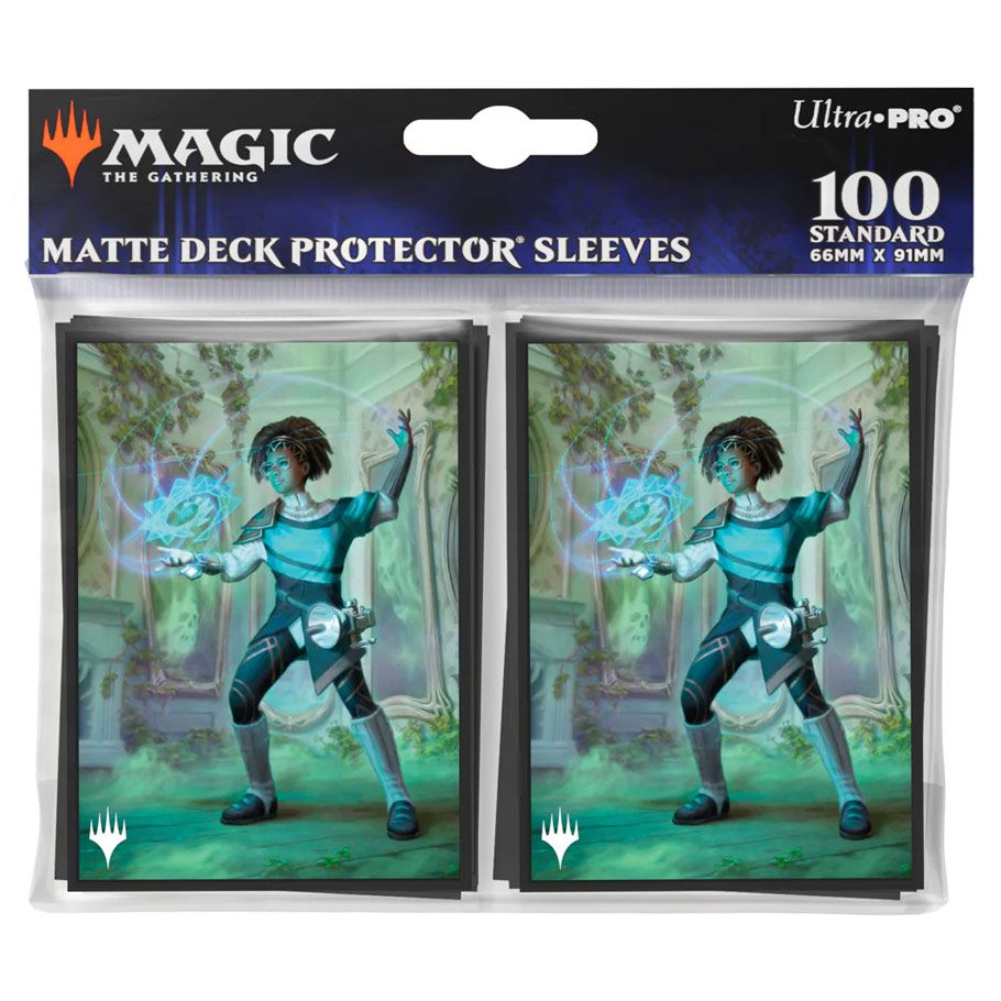 Ultra Pro Sleeves 100 count - Magic the Gathering Duskmourn - Zimone, Mystery Unraveler - Magic the Gathering Ultra Pro matte deck protector sleeves featuring Zimone, Mystery Unraveler artwork with a blue-toned.