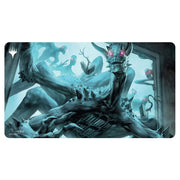 Playmat: Magic the Gathering: Duskmourn: Overlord of the Floodpits - Rectangular playmat featuring eerie blue-toned ghostly figures with glowing pink eyes in a dark, misty setting.