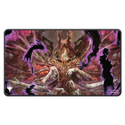 Playmat: Magic the Gathering: Duskmourn: Stitched Edge: Damnation - Rectangular playmat with dark purple and brown tones featuring a demonic creature with horns and multiple limbs, stitched.