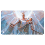 Playmat: MtG: Rare White 2 - The Gathering playmat with ethereal white and blue tones featuring an angelic figure holding a child amid radiant light.