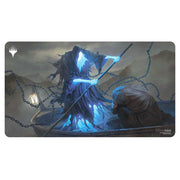 Playmat: MtG: Rare Blue - Rectangular playmat featuring a dark, ominous figure glowing with blue energy chained in a misty, mountainous background.