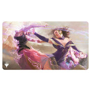 Playmat: MtG: Uncommon Black 1 - Rectangular playmat with fantasy artwork of two women in flowing dresses casting magical energy, soft pastel colors, smooth.