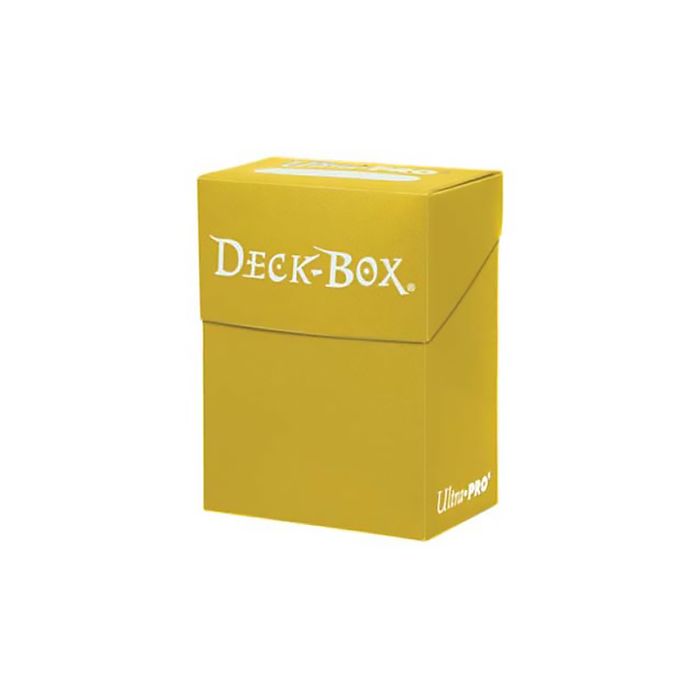 Ultra Pro Poly Deck Box - Yellow - Yellow rectangular plastic deck box with white "Deck Box" and "Ultra Pro" logos on front and bottom edges.