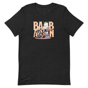 DnD Barbarian Class Cat Shirt - Black short-sleeve t-shirt with a colorful cartoon cat dressed as a barbarian holding an axe and large beige text reading.