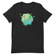 Gelatinous D20 DnD Shirt - Black t-shirt with a green gelatinous d20 die graphic featuring a cartoon face and slime details.