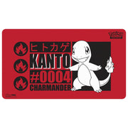Ultra Pro Pokémon Playmat - Charmander - Red rectangular playmat featuring white Charmander illustration, black text with Japanese characters, and fire-type icons.