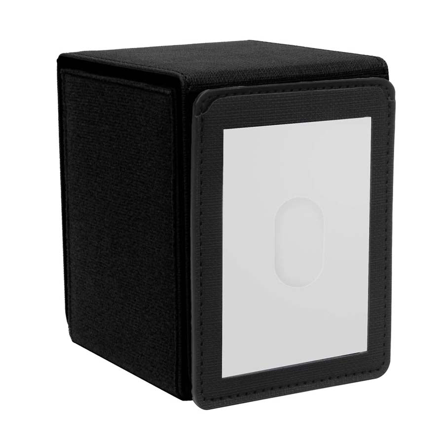 Ultra Pro Alcove Flip: Patchcraft - Black - Black rectangular card deck box with smooth finish and a transparent window on the front panel.