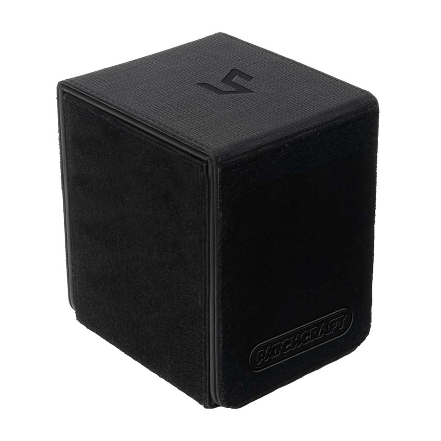 Ultra Pro Alcove Flip: Patchcraft - Black - Black rectangular deck box with textured surface and embossed Patchcraft logo on front panel.