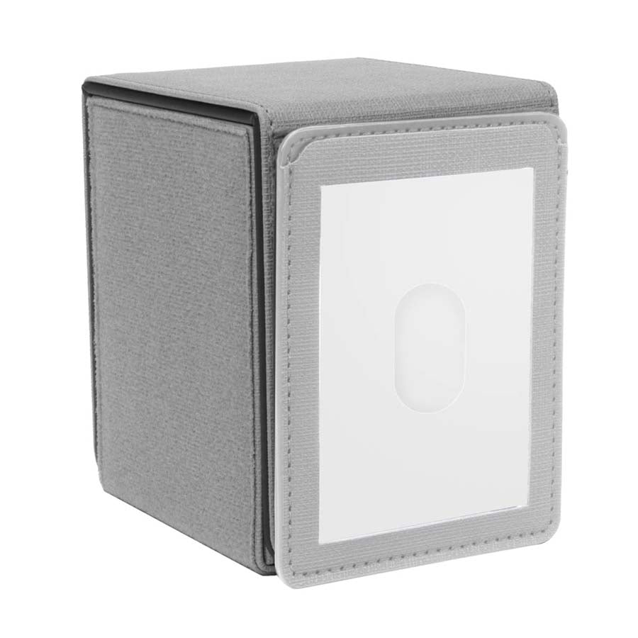 Ultra Pro Alcove Flip: Patchcraft - Gray - Gray rectangular flip-top deck box with a smooth front panel and fabric texture sides.