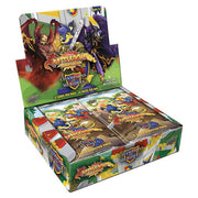 Neopets Battledome - Champions of Meridell - Booster Display - Colorful cardboard display box holding multiple Neopets Battledome Champions of Meridell booster packs featuring fantasy.