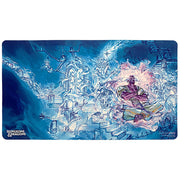 Playmat: D&D: Quests from the Infinite Staircase - Blue and purple D&D playmat featuring an infinite staircase design with mystical, smoky effects and a robed figure in the.