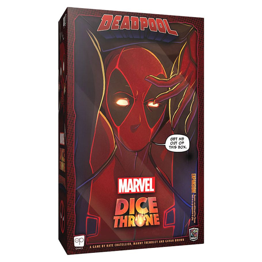 Dice Throne: Marvel: Deadpool - Deadpool-themed Dice Throne board game box with bold red and black colors and comic-style art.