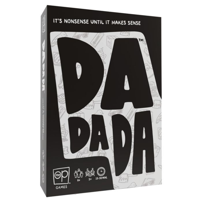Dadada - Black and white rectangular box for Dadada party game with large bold letters and tagline "It's nonsense until it makes.