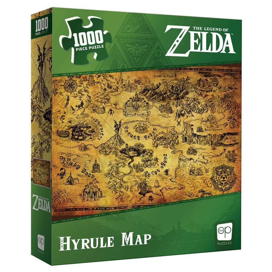Zelda Hyrule Map 1000 Piece Puzzle - Boxed 1000-piece puzzle featuring vintage sepia-toned Hyrule map from The Legend of Zelda.