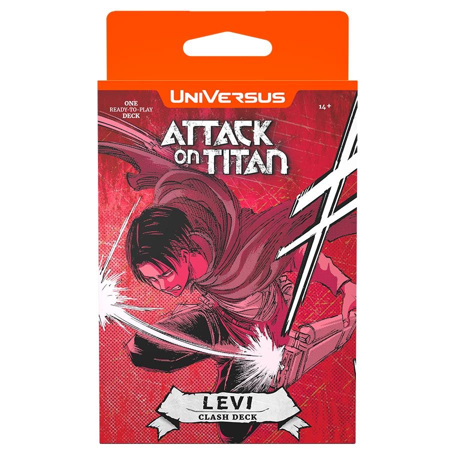 UniVersus: Attack on Titan: Battle for Humanity: Levi Clash Deck - Attack on Titan Levi Clash Deck card game box with red background and illustrated Levi in action pose.