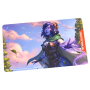 Playmat: UniVersus: Critical Role: Jester Lavorre - Rectangular gaming playmat featuring a purple-skinned female character in fantasy armor, casting a glowing magical spell.